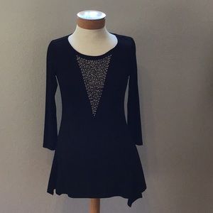 Black beaded tunic. 3/4 length sleeve.